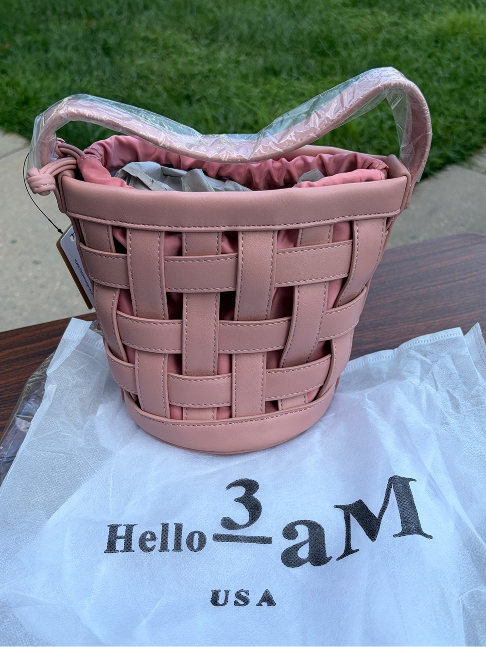 Hello 3AM Blush Pink Woven Basket Bucket Handbag Shoulder Bag NWT